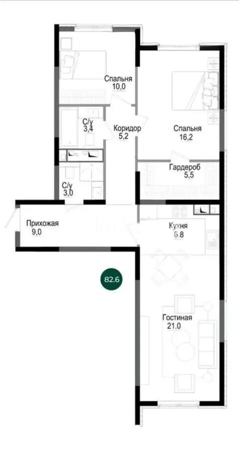 Продажа 3-комнатной квартиры, 82.6 м² - Продажа трехкомнатных квартир в Бостандыкском р-не Алматы - страница 24 фото 1 из 1