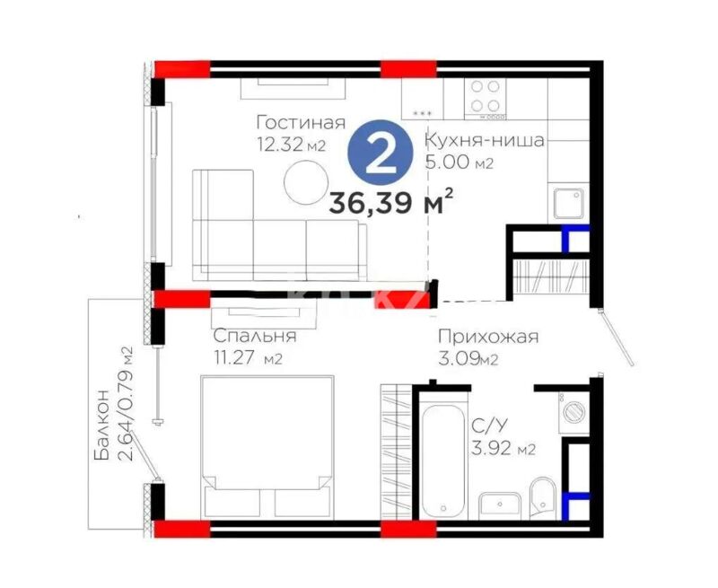 Продажа 2-комнатной квартиры, 37 м² - Продажа двухкомнатных квартир в монолитно-каркасном доме в Астане - страница 6 фото 1 из 1