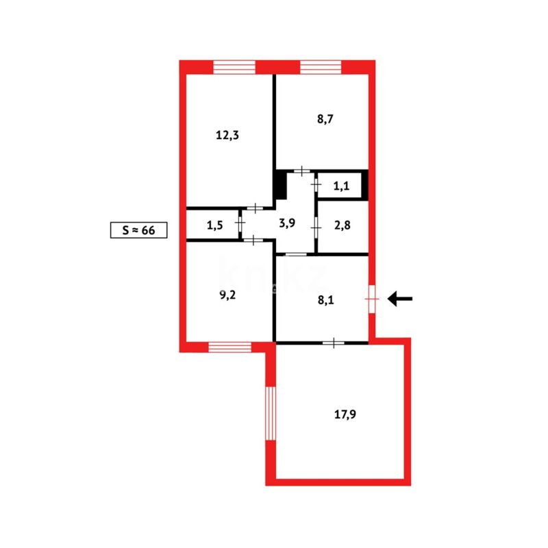 Продажа 3-комнатной квартиры, 66 м² - Аренда комнат в Семее фото 16 из 16