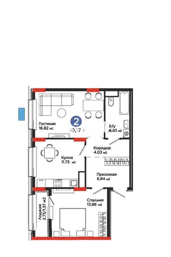 Продажа 2-комнатной квартиры, 60 м² - Продажа двухкомнатных квартир в блочном доме в Казахстане - страница 37 фото 1 из 1