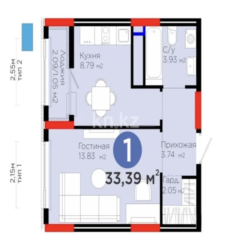 Продажа 1-комнатной квартиры, 33.39 м² - Продажа однокомнатных квартир в Астане - страница 18 фото 1 из 1