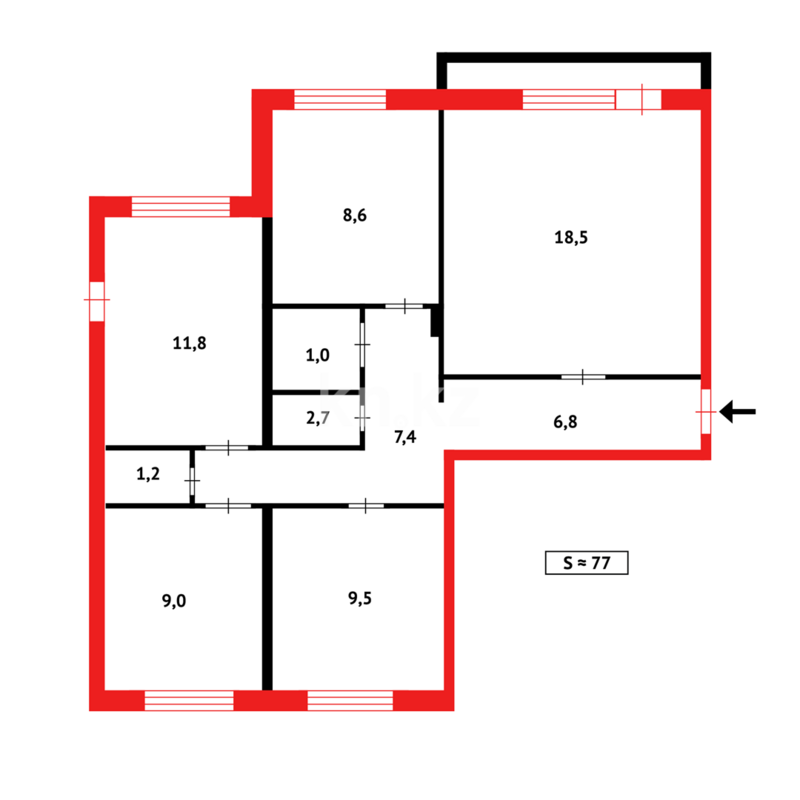 Продажа 4-комнатной квартиры, 77 м² - Продажа четырехкомнатных квартир в панельном доме в Караганде - страница 3 фото 36 из 36