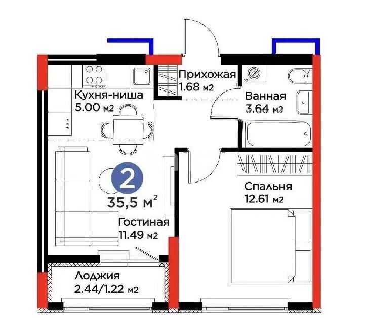 Продажа 2-комнатной квартиры, 35.5 м² - Продажа двухкомнатных квартир в монолитном доме в Астане - страница 2 фото 1 из 1