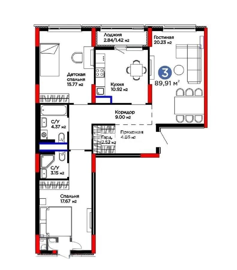 Продажа 3-комнатной квартиры, 90 м² - Продажа квартир в новостройках Астаны - страница 3 фото 1 из 1