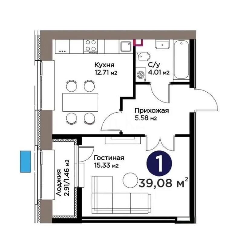 Продажа 1-комнатной квартиры, 39 м² - Продажа однокомнатных квартир в Астане - страница 21 фото 1 из 1