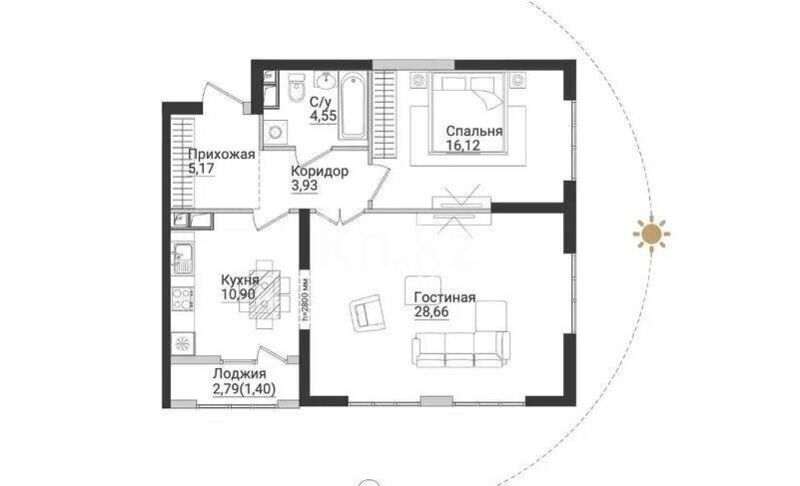 Продажа 2-комнатной квартиры, 70.73 м² - Продажа двухкомнатных квартир в монолитно-каркасном доме в Казахстане - страница 20 фото 1 из 1