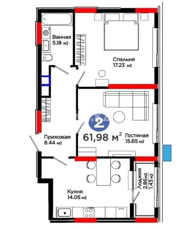 Продажа 2-комнатной квартиры, 62 м² - Продажа двухкомнатных квартир в блочном доме в Казахстане - страница 59 фото 6 из 6