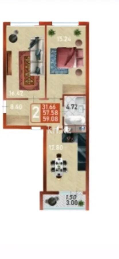 Продажа 2-комнатной квартиры, 60 м² - Продажа двухкомнатных квартир от собственников в Казахстане - страница 17 фото 1 из 1