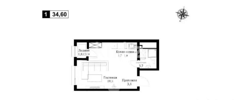 Продажа 1-комнатной квартиры, 34.6 м² - Продажа однокомнатных квартир в Алатауском р-не Алматы - страница 16 фото 1 из 1