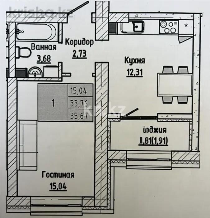 Продажа 1-комнатной квартиры, 35.67 м² - Продажа квартир в кирпичном доме в Астане - страница 25 фото 1 из 1