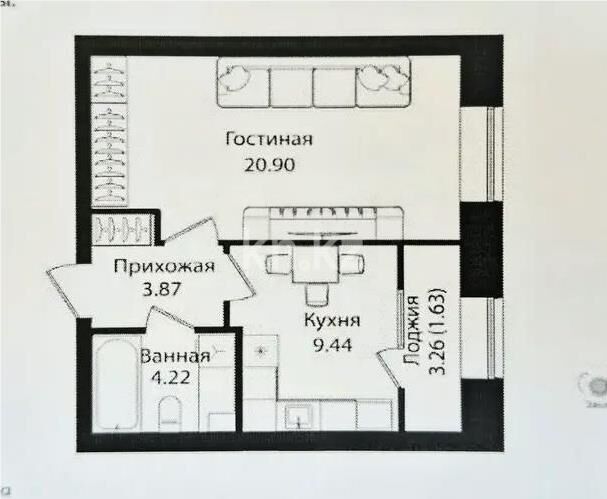 Продажа 1-комнатной квартиры, 40.06 м² - Продажа квартир в новостройках Астаны фото 1 из 1