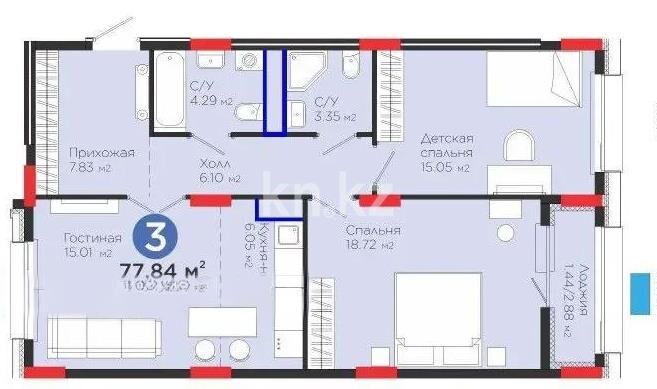Продажа 3-комнатной квартиры, 77.84 м² - Продажа квартир в монолитно-каркасном доме в Астане - страница 112 фото 1 из 1