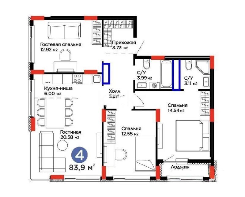 Продажа 4-комнатной квартиры, 84 м² - Продажа четырехкомнатных квартир в монолитно-каркасном доме в Казахстане - страница 23 фото 1 из 1