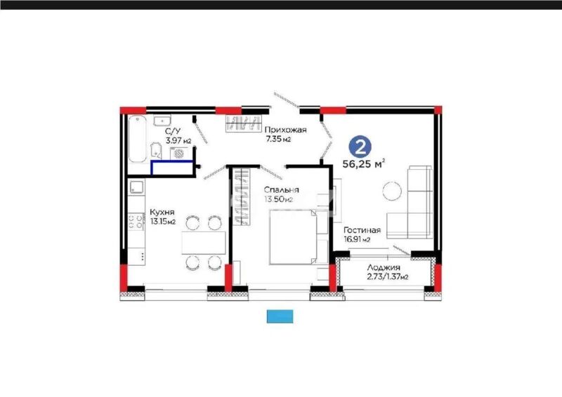 Продажа 2-комнатной квартиры, 56.25 м² - Продажа  двухкомнатных квартир в новостройках Астаны - страница 4 фото 5 из 5