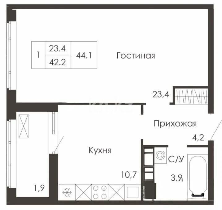 Продажа 1-комнатной квартиры, 44.1 м² - Продажа квартир в Казахстане - страница 104 фото 1 из 1