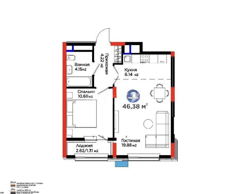 Продажа 2-комнатной квартиры, 46.38 м² - Продажа квартир в блочном доме в Казахстане - страница 7 фото 2 из 2