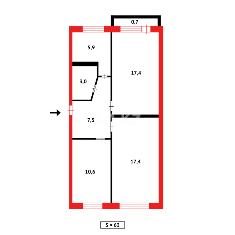Продажа 3-комнатной квартиры, 62 м² - Продажа трехкомнатных квартир в Майкудуке Караганды - страница 9 фото 6 из 6