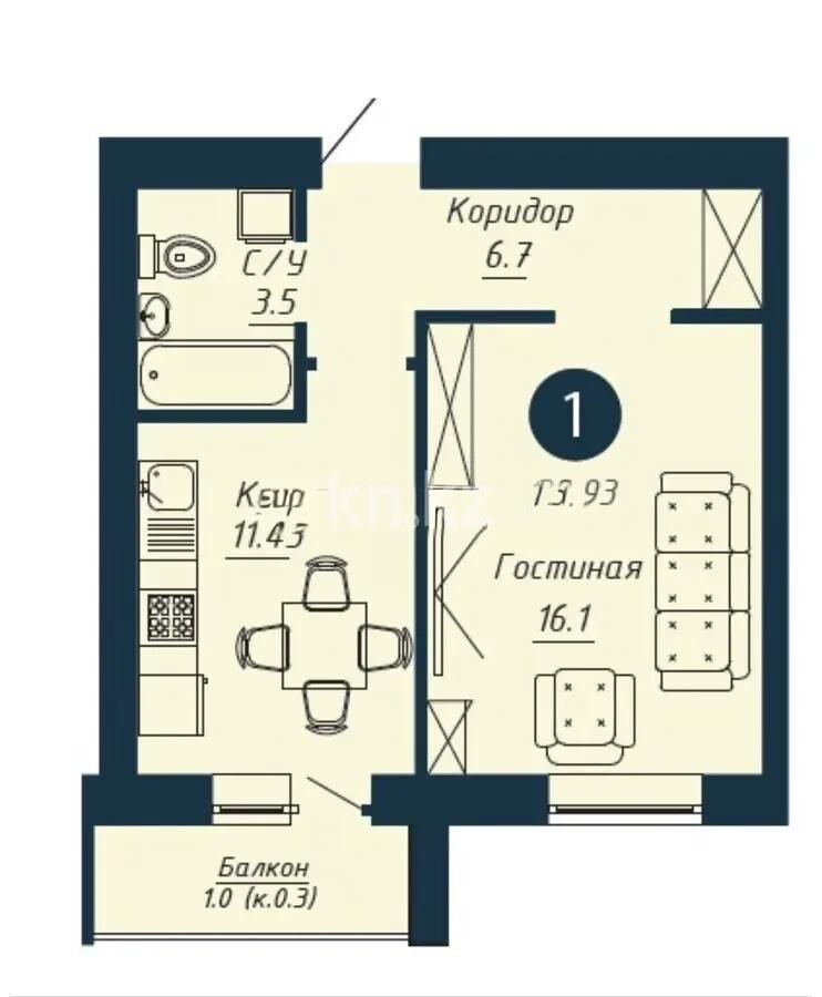 Продажа 1-комнатной квартиры, 38 м² - Продажа однокомнатных квартир в р-не Сарыарка Астаны - страница 22 фото 1 из 1