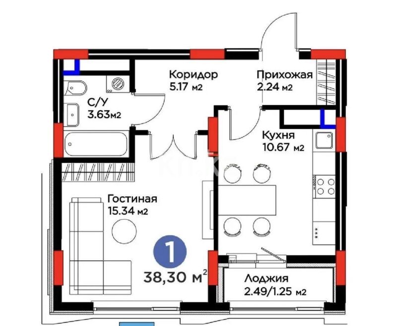 Продажа 1-комнатной квартиры, 38.3 м² - Продажа однокомнатных квартир в р-не Байконур Астаны - страница 4 фото 1 из 1