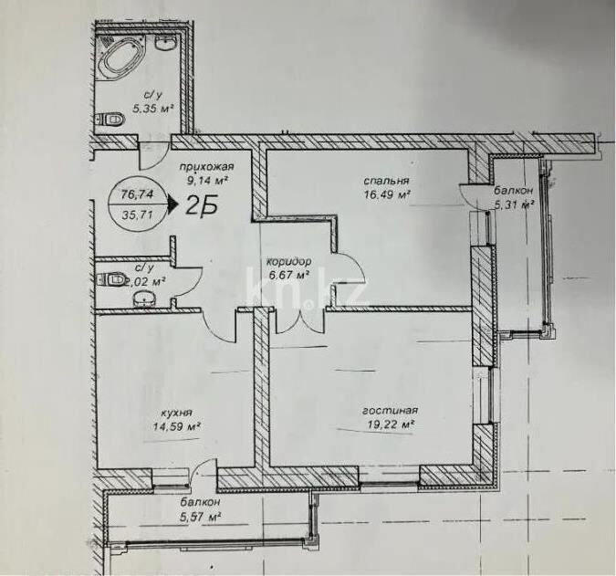 Продажа 2-комнатной квартиры, 76 м² - Продажа квартир в р-не Сарайшык Астаны фото 6 из 6
