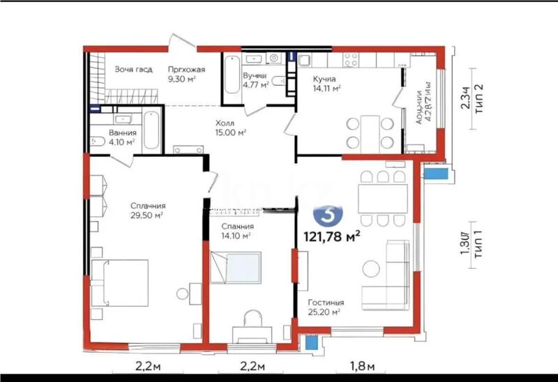 Продажа 3-комнатной квартиры, 123.5 м² - Продажа трехкомнатных квартир в Бостандыкском р-не Алматы - страница 21 фото 3 из 3