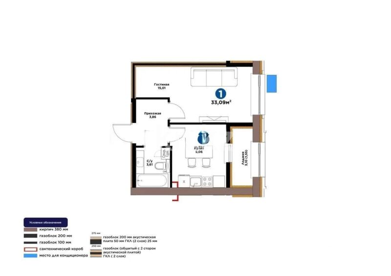 Продажа 1-комнатной квартиры, 33.09 м² - Продажа однокомнатных квартир в р-не Нура Астаны - страница 35 фото 1 из 1