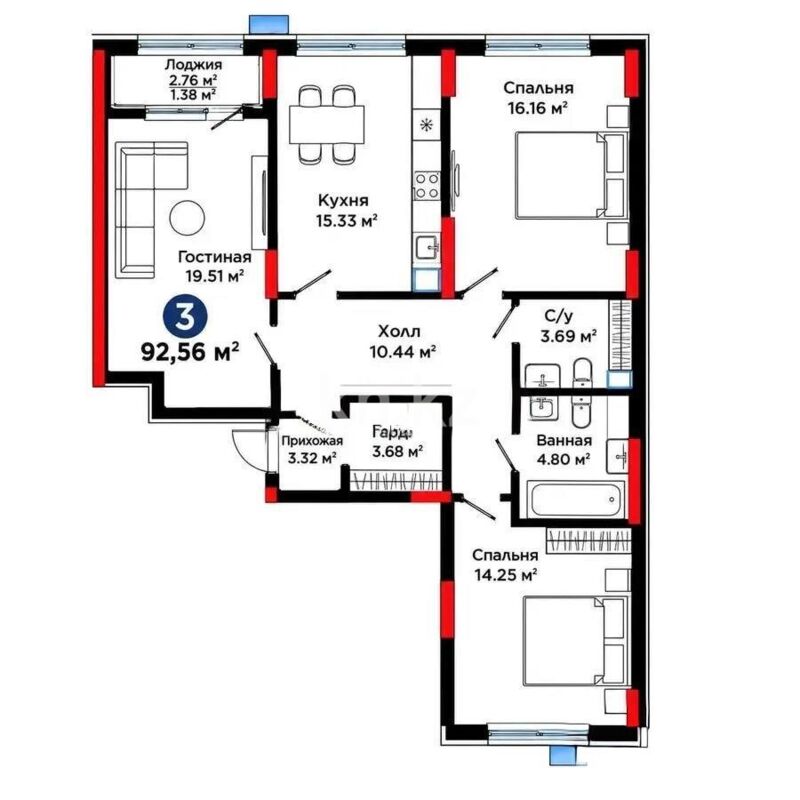 Продажа 3-комнатной квартиры, 92.56 м² - Недвижимость в Астане - страница 29 фото 1 из 1