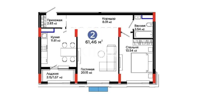 Продажа 2-комнатной квартиры, 62 м² - Продажа двухкомнатных квартир в р-не Нура Астаны фото 4 из 4
