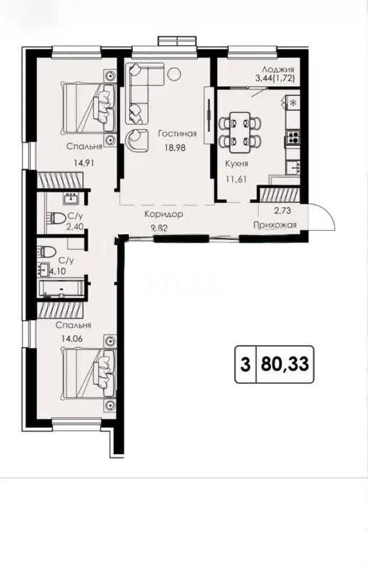 Продажа 3-комнатной квартиры, 80.33 м² - Продажа трехкомнатных квартир в Медеуском р-не Алматы - страница 2 фото 1 из 1