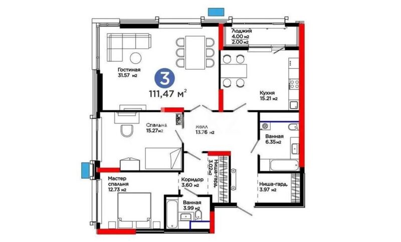 Продажа 3-комнатной квартиры, 112 м² - Продажа трехкомнатных квартир в блочном доме в Казахстане - страница 4 фото 1 из 1