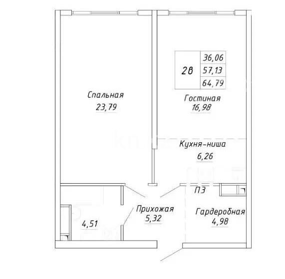 Продажа 2-комнатной квартиры, 64.79 м² - Продажа двухкомнатных квартир в монолитном доме в Казахстане - страница 13 фото 1 из 1