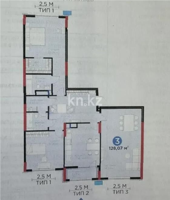 Продажа 3-комнатной квартиры, 128.07 м² - Продажа трехкомнатных квартир в блочном доме в Казахстане - страница 29 фото 1 из 1