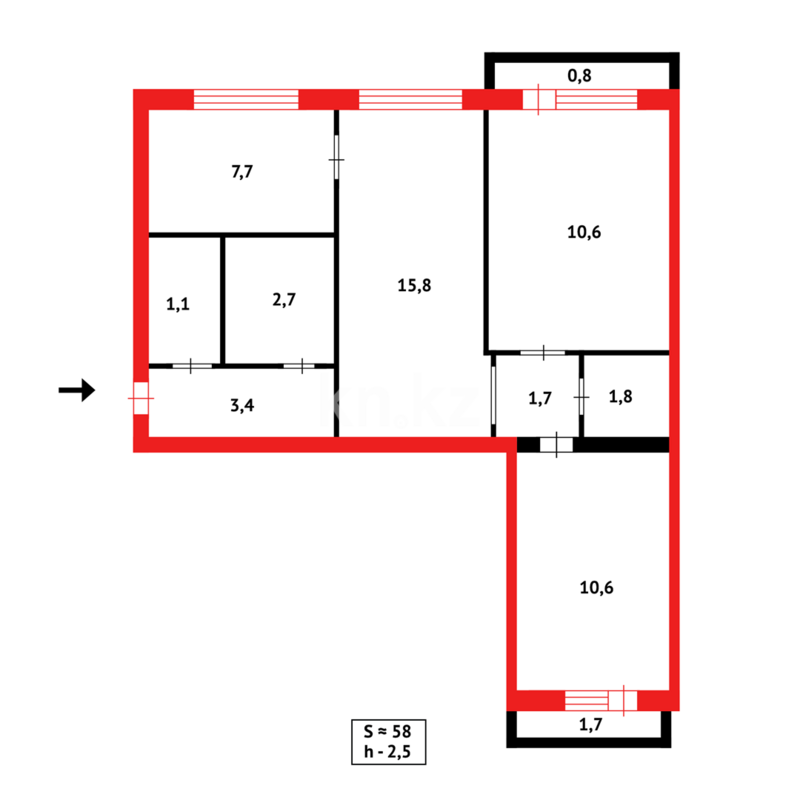 Продажа 3-комнатной квартиры, 57 м² - Продажа трехкомнатных квартир в кирпичном доме в Караганде - страница 19 фото 13 из 13