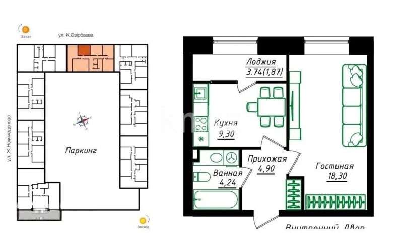 Продажа 1-комнатной квартиры, 39 м² - Продажа однокомнатных квартир в р-не Сарайшык Астаны - страница 24 фото 1 из 1