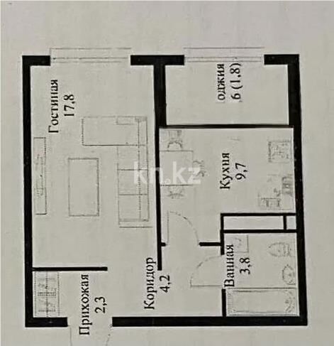 Продажа 1-комнатной квартиры, 40.8 м² - Продажа однокомнатных квартир в Алатауском р-не Алматы - страница 26 фото 1 из 1