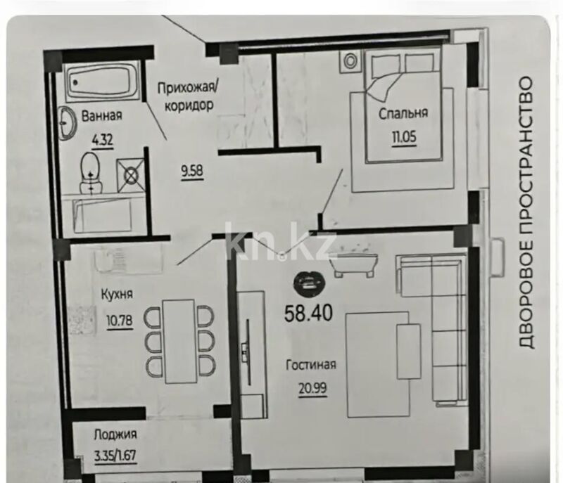 Продажа 2-комнатной квартиры, 58.4 м² - Продажа двухкомнатных квартир в блочном доме в Казахстане - страница 22 фото 1 из 1