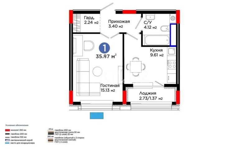Продажа 1-комнатной квартиры, 35.87 м² - Продажа однокомнатных квартир в блочном доме в Казахстане - страница 41 фото 1 из 1