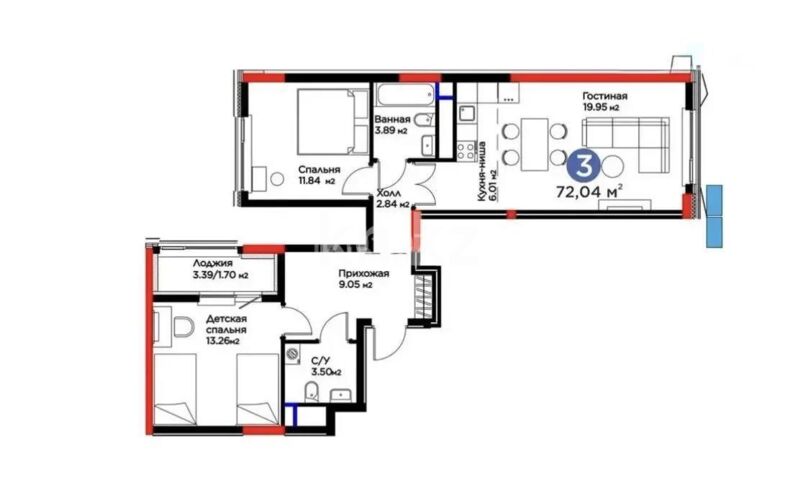 Продажа 3-комнатной квартиры, 72 м² - Продажа трехкомнатных квартир в монолитно-каркасном доме в Казахстане - страница 110 фото 1 из 1