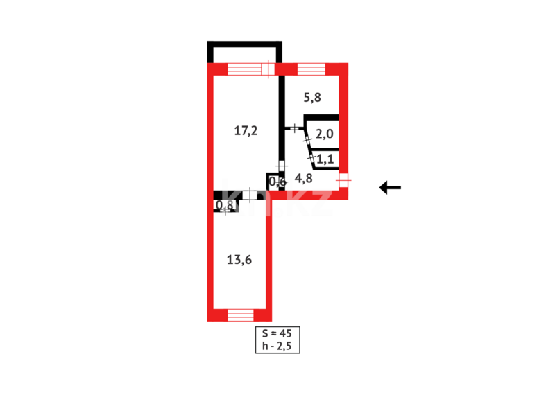 Продажа 2-комнатной квартиры, 45 м² - Продажа двухкомнатных квартир в Абае - страница 3 фото 8 из 8