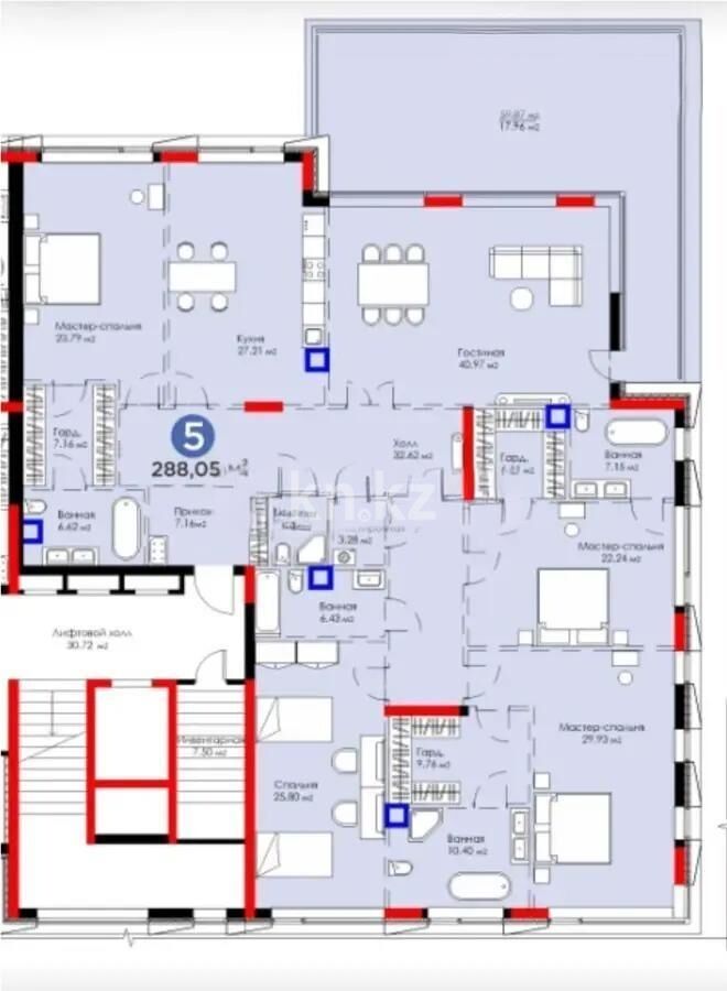 Продажа 5-комнатной квартиры, 288.05 м² - Продажа пятикомнатных и более квартир в кирпичном доме в Астане фото 1 из 1