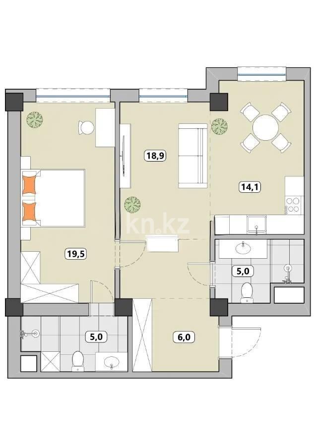 Продажа 3-комнатной квартиры, 69.6 м² - Продажа трехкомнатных квартир в монолитно-каркасном доме в Алматы - страница 72 фото 1 из 1