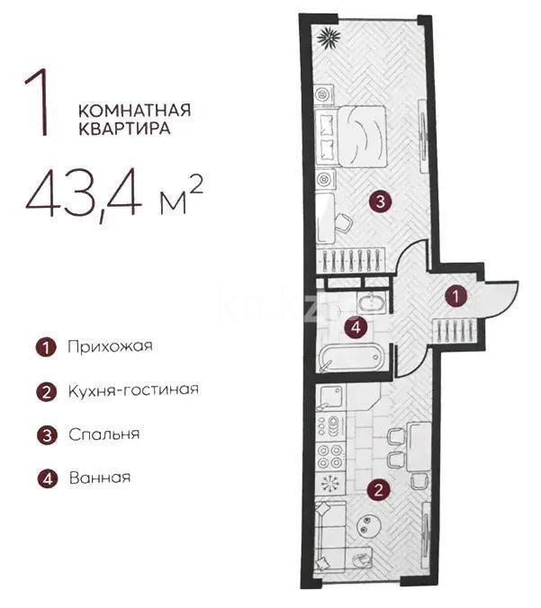 Продажа 1-комнатной квартиры, 43.4 м² - Продажа однокомнатных квартир в Наурызбайском р-не Алматы - страница 17 фото 1 из 1