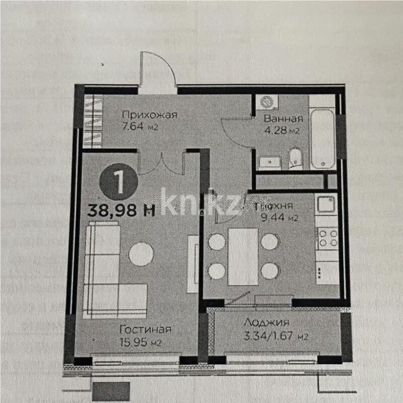 Продажа 1-комнатной квартиры, 38.98 м² - Продажа квартир в монолитно-каркасном доме в Казахстане - страница 30 фото 4 из 4