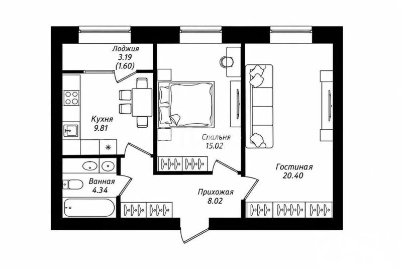 Продажа 2-комнатной квартиры, 60 м² - Продажа  двухкомнатных квартир в новостройках Астаны фото 1 из 1
