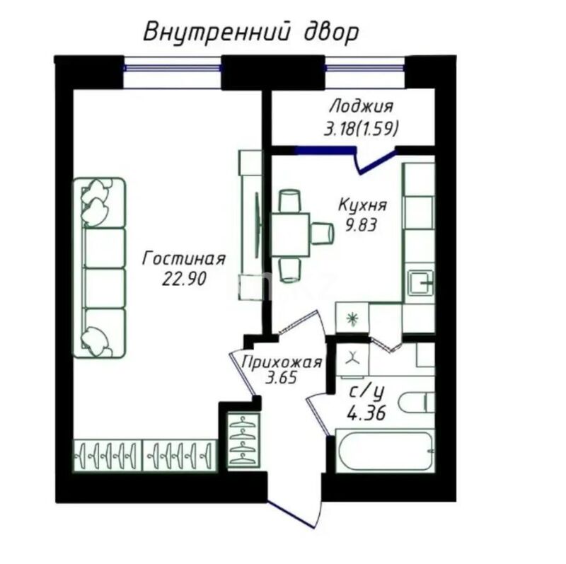 Продажа 1-комнатной квартиры, 43 м² - Продажа однокомнатных квартир в р-не Есиль Астаны - страница 20 фото 1 из 1