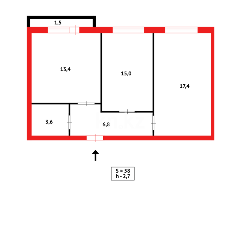 Продажа 2-комнатной квартиры, 61 м² - Продажа двухкомнатных квартир в кирпичном доме в Караганде - страница 30 фото 15 из 15