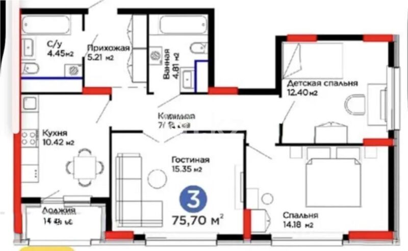 Продажа 3-комнатной квартиры, 75.7 м² - Продажа квартир в Казахстане - страница 29 фото 8 из 8