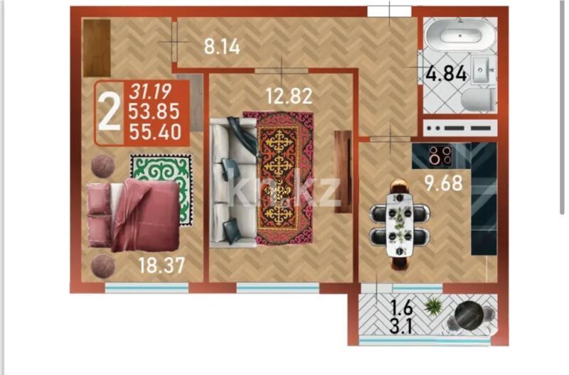 Продажа 2-комнатной квартиры, 55.4 м² - Продажа двухкомнатных квартир в р-не Сарайшык Астаны - страница 34 фото 1 из 1