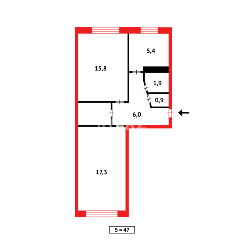 Продажа 2-комнатной квартиры, 48 м² - Продажа двухкомнатных квартир в панельном доме в Темиртау - страница 8 фото 6 из 6