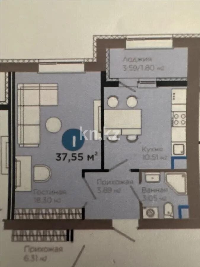 Продажа 1-комнатной квартиры, 37.55 м² - Продажа однокомнатных квартир в р-не Нура Астаны - страница 5 фото 1 из 1